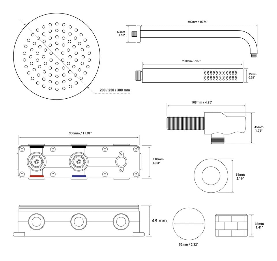 Colonne de douche encastrée or brossé