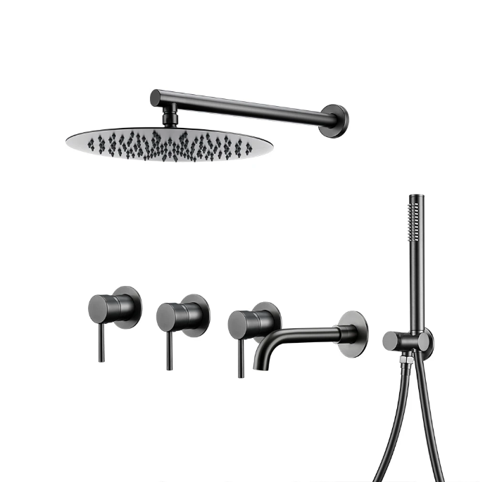 Colonne de douche & bain encastré gris brossé