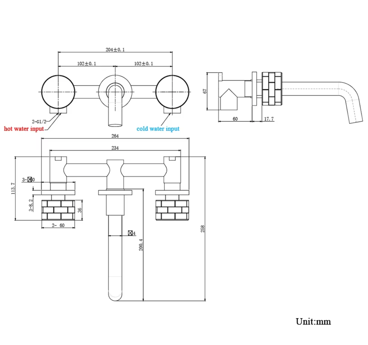 Mitigeur salle de bain encastré gris brossé