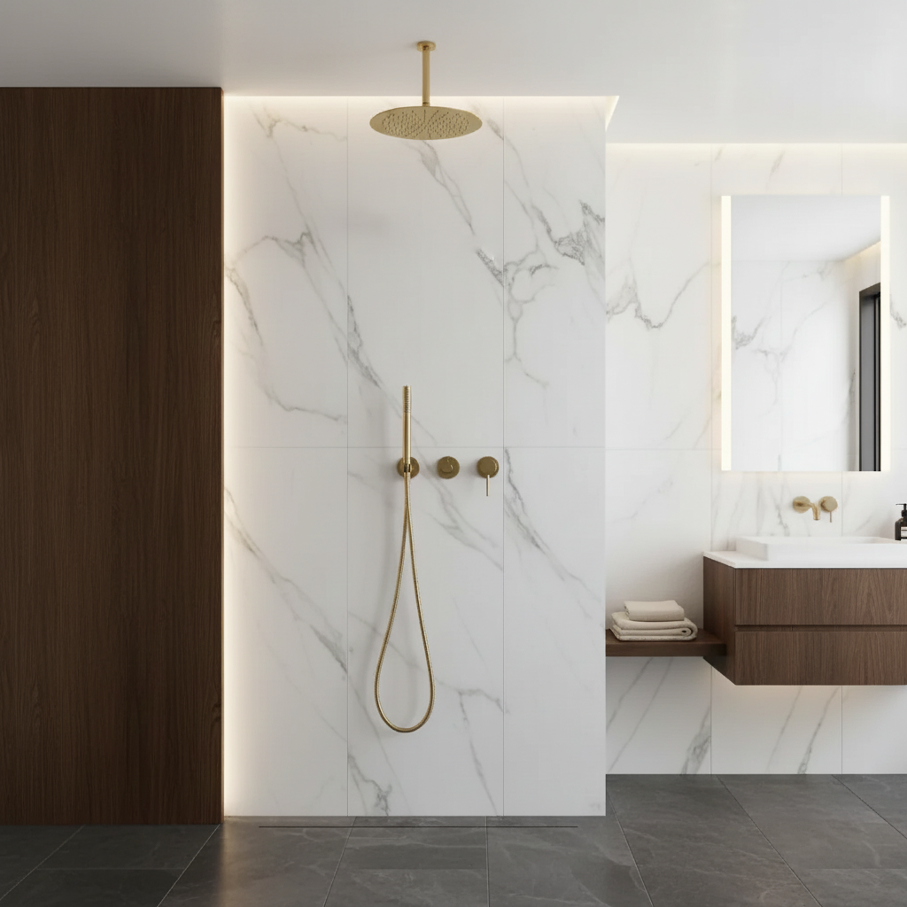 Colonne de douche encastrée or brossé