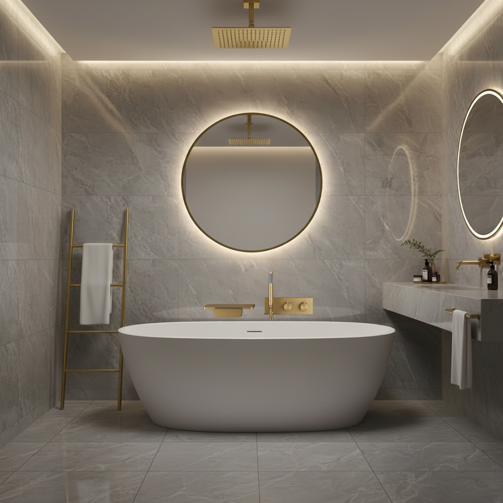 Colonne de douche et bain encastrée or brossé