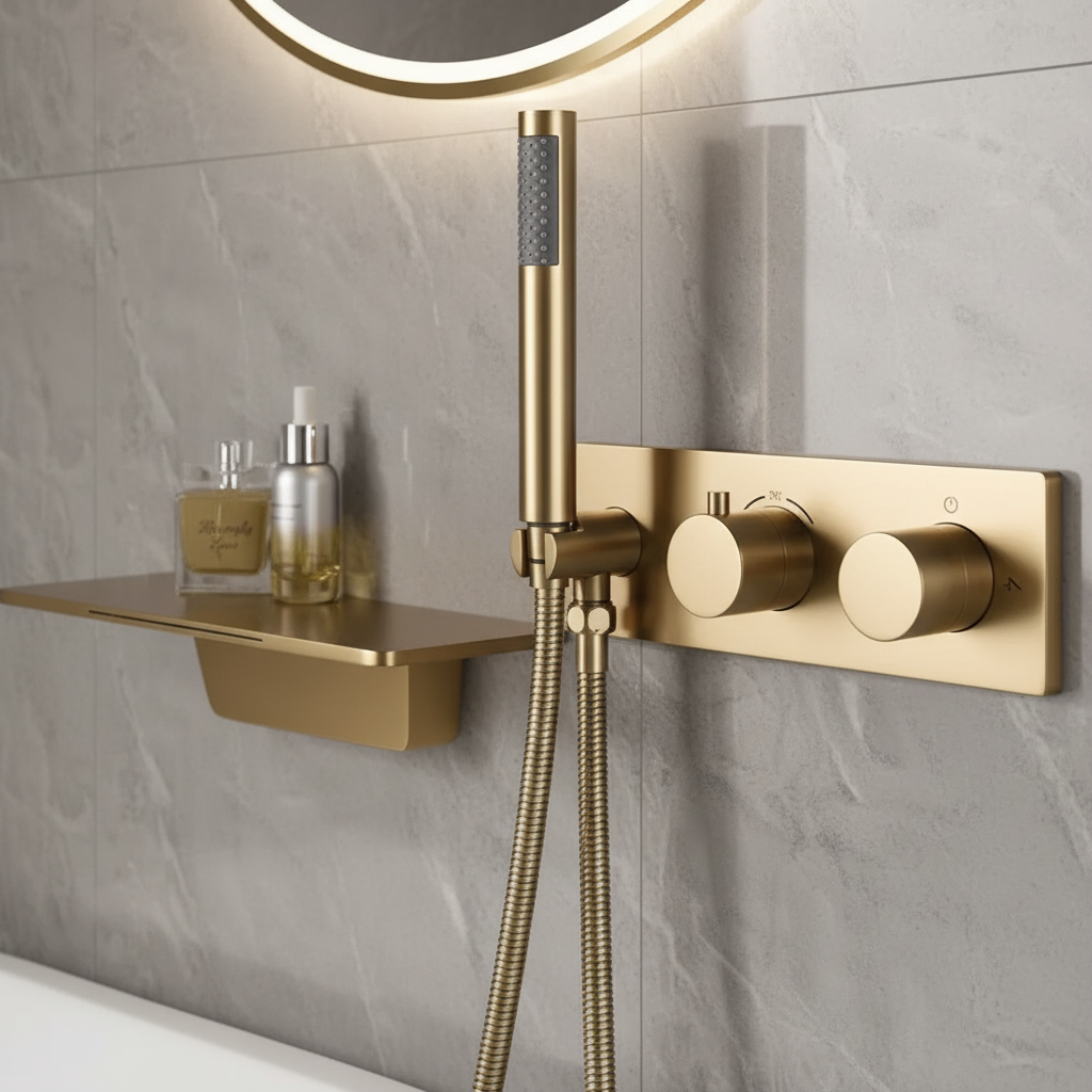 Colonne de douche et bain encastrée or brossé