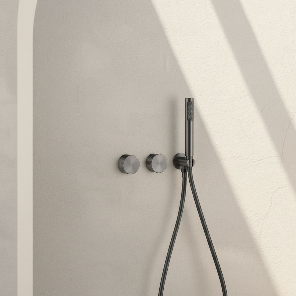 Colonne de douche encastrée gris brossé