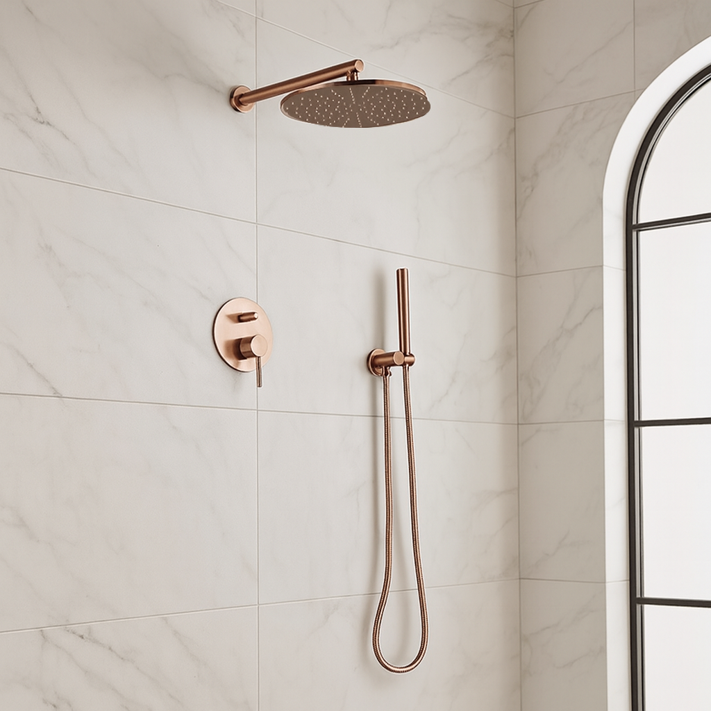 Colonne de douche encastrée or rose brossé