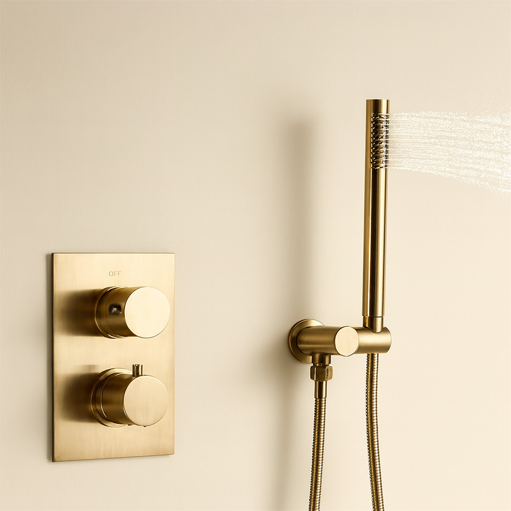 Colonne de douche encastrée or brossé