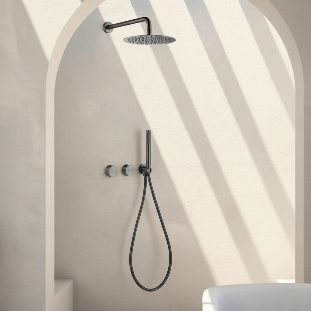 Colonne de douche encastrée gris brossé