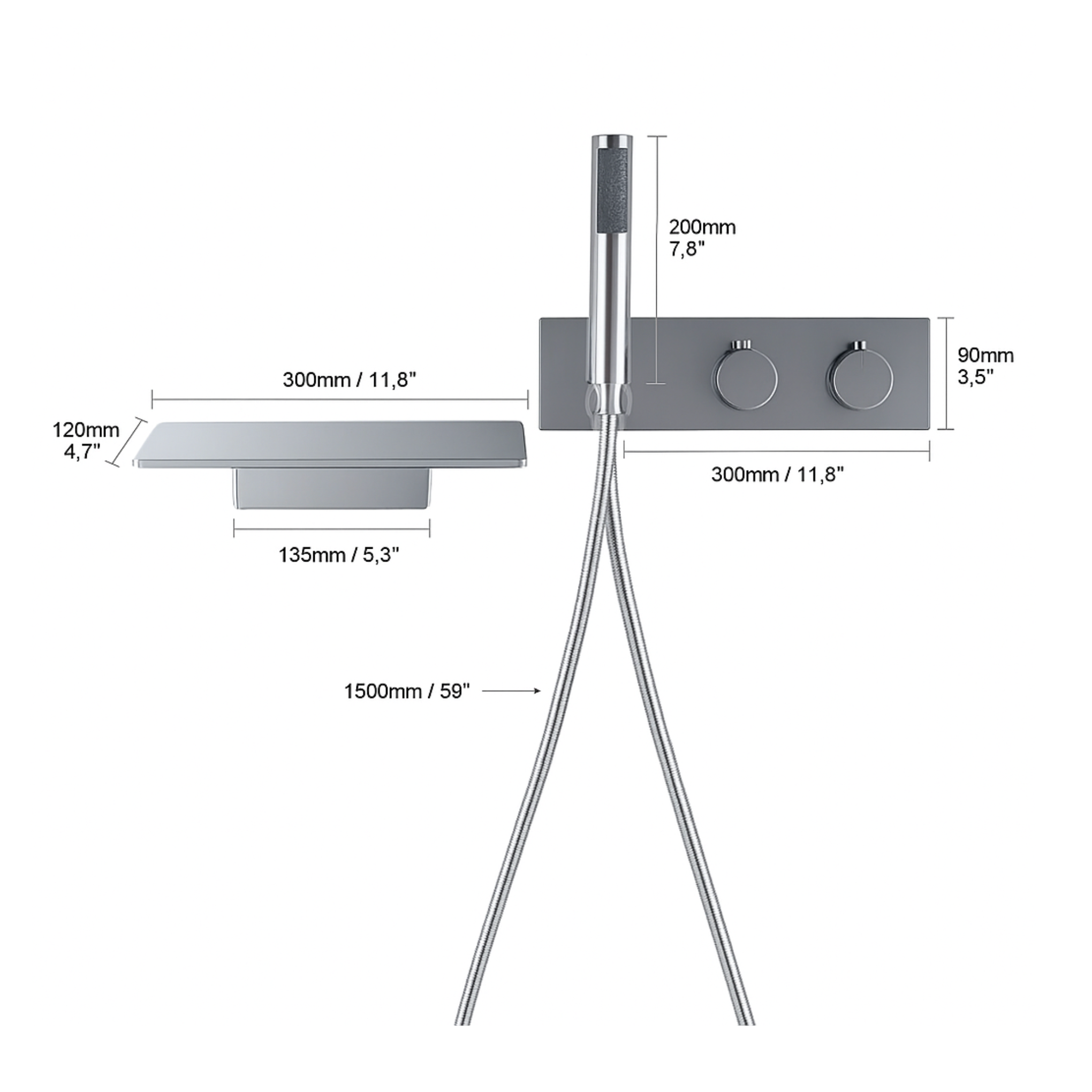 Colonne de douche et bain encastrée chrome