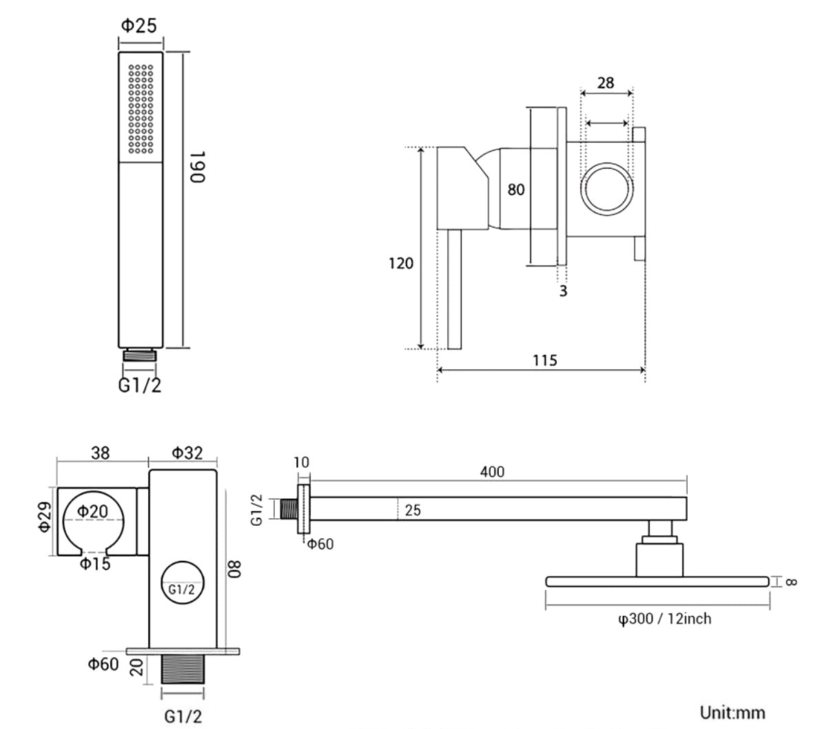 Colonne de douche encastrée or rose brossé