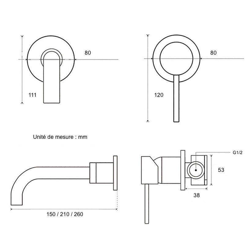 Mitigeur salle de bain encastré gris brossé