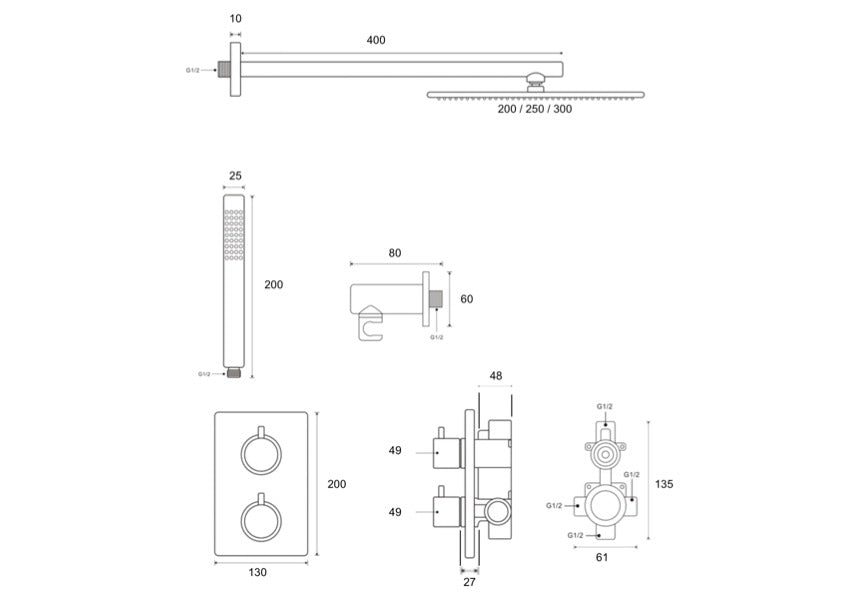 Colonne de douche encastrable chromé