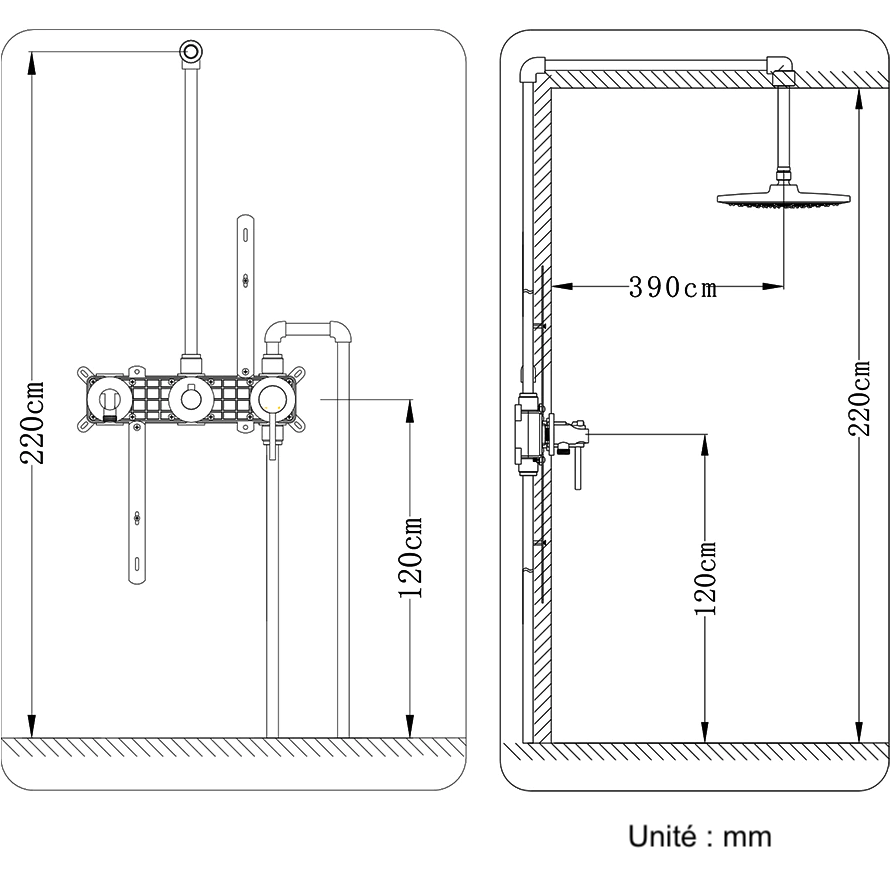 Colonne de douche encastrée noir mate