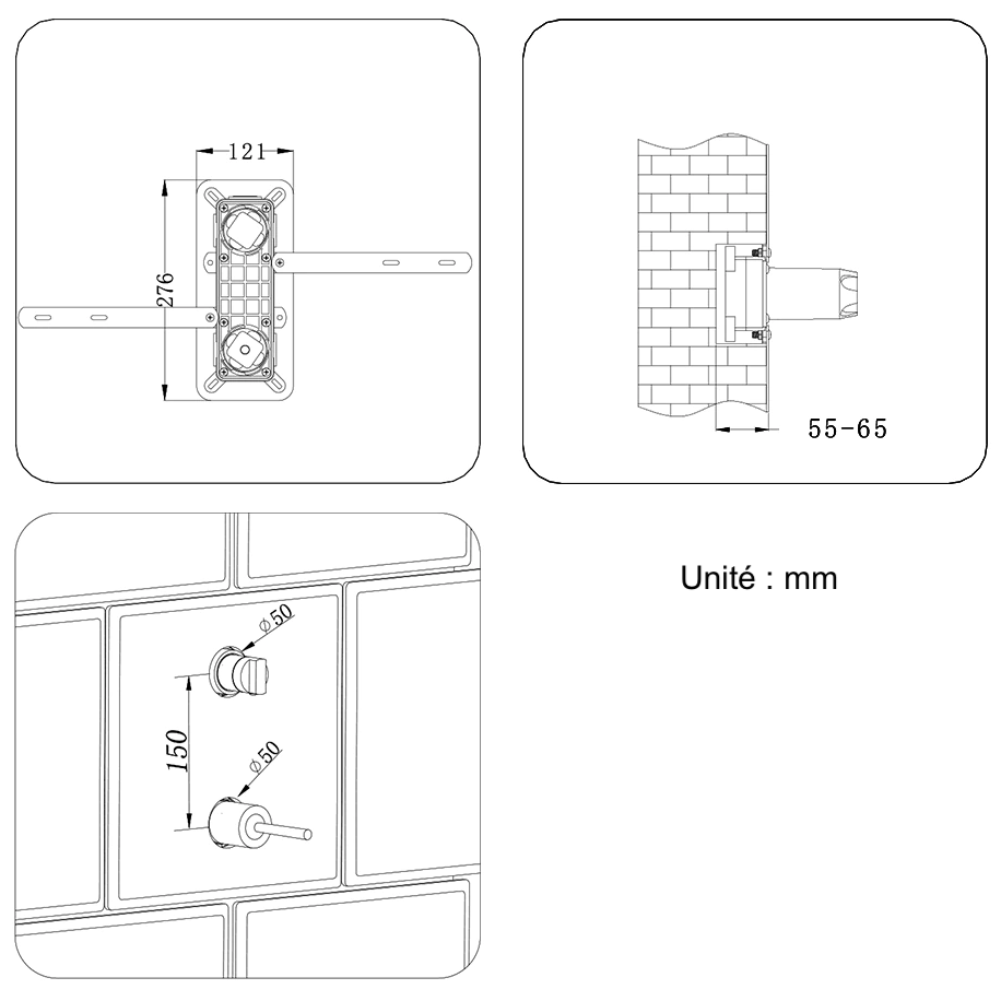 Colonne de douche encastrable noir mat