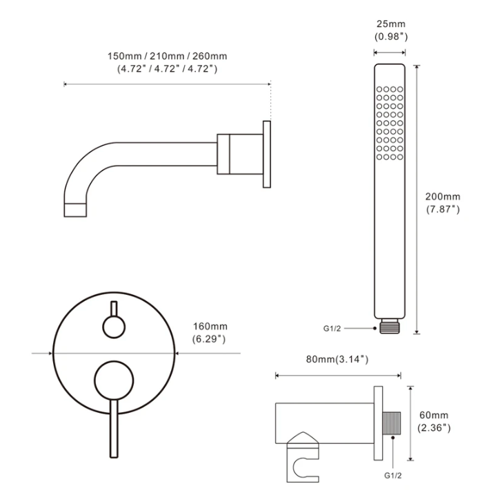 Colonne de bain encastré noir mate