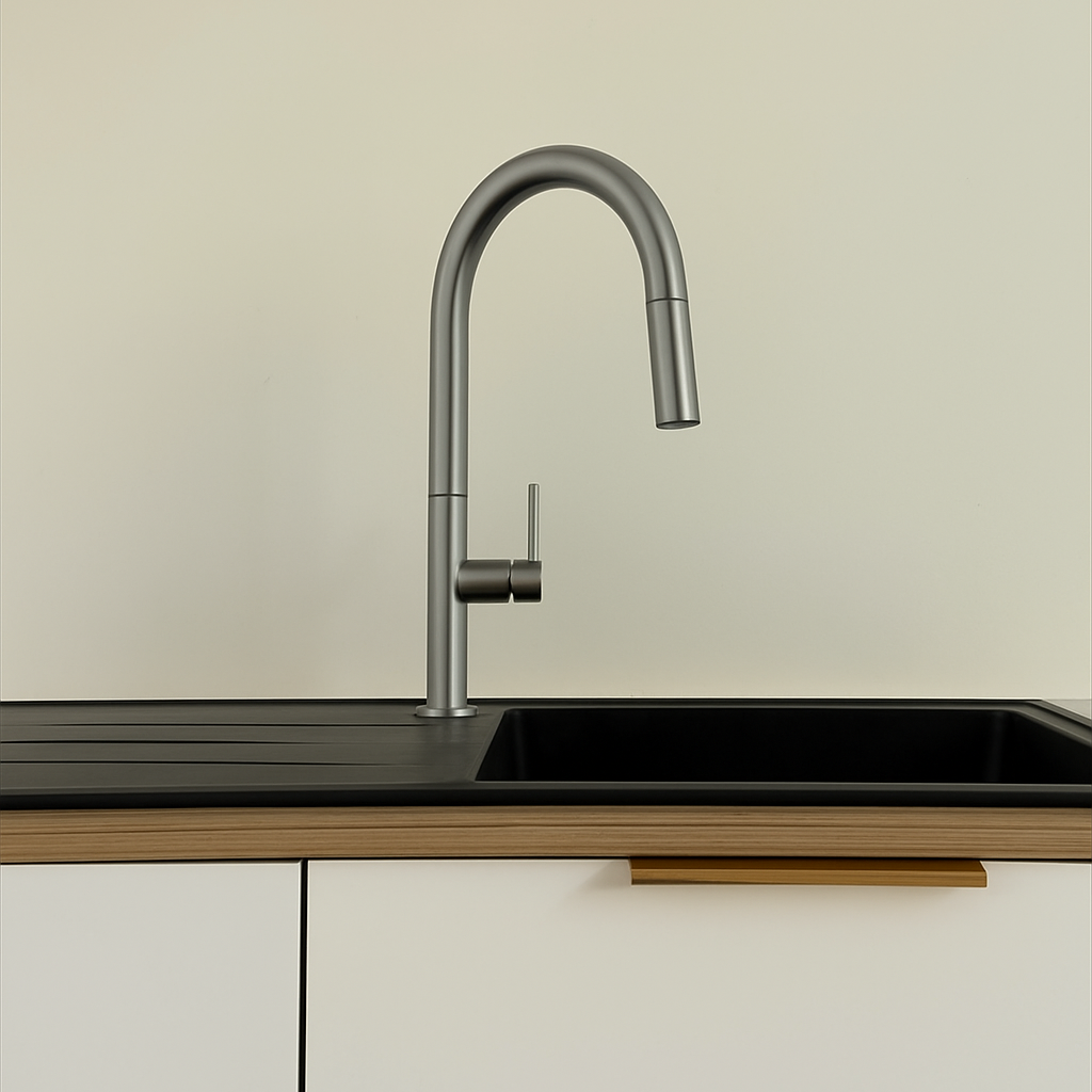 Mitigeur avec douchette gris brossé