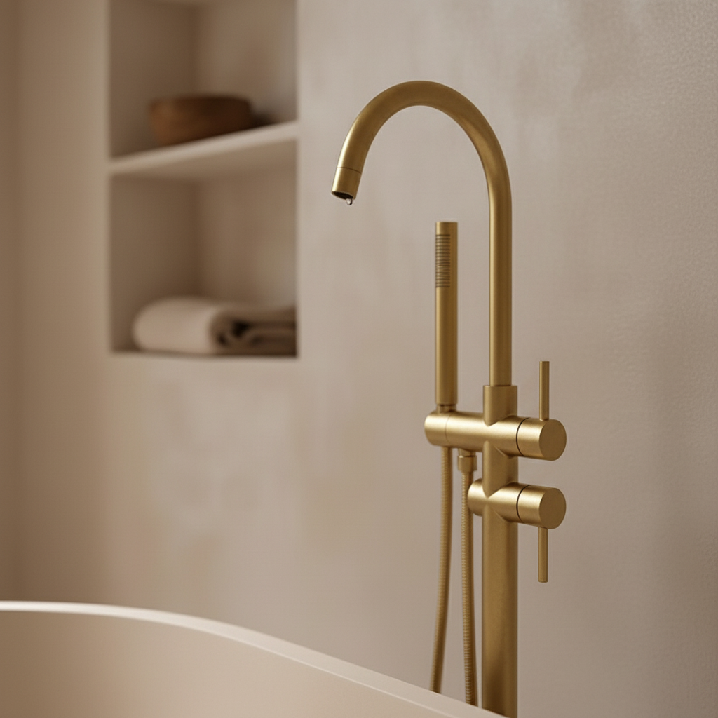 Mitigeur sur pied or brossé