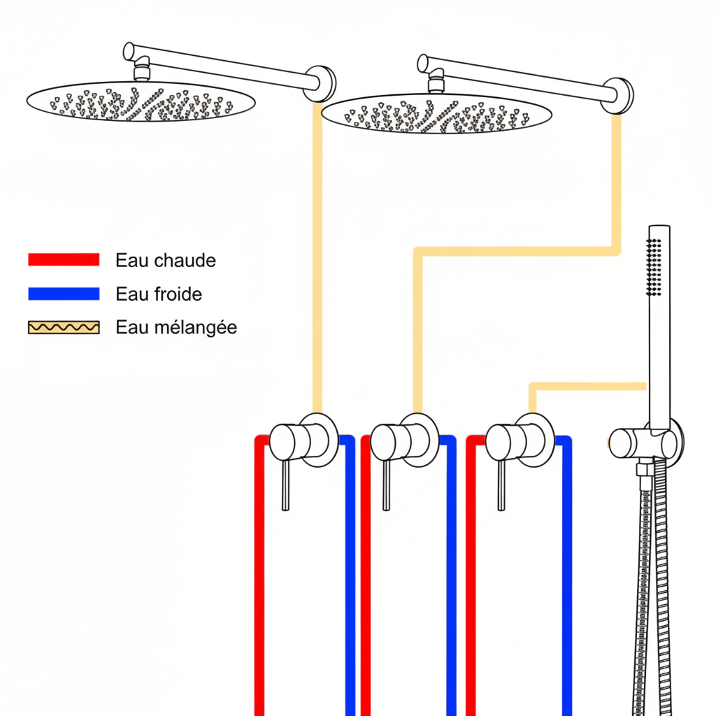 Double colonne de douche encastrée or brossé