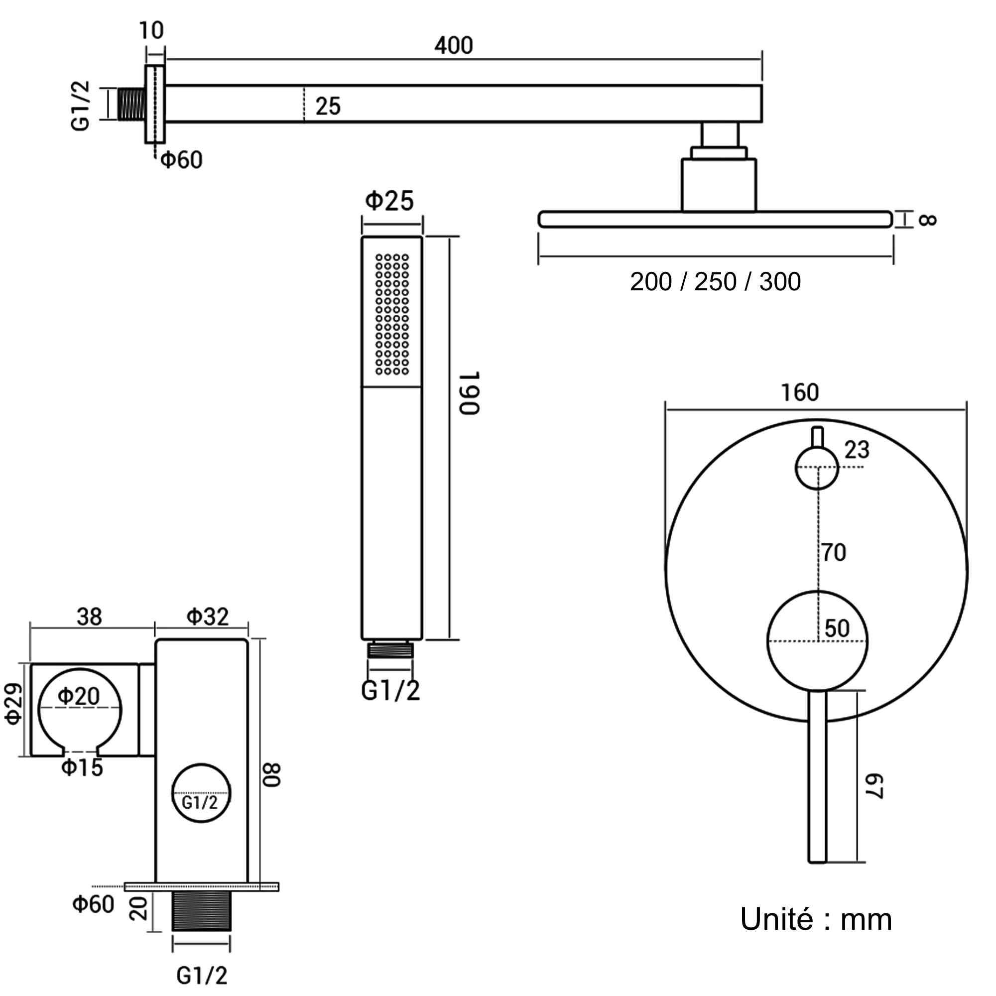 Colonne de douche encastrée noir mate