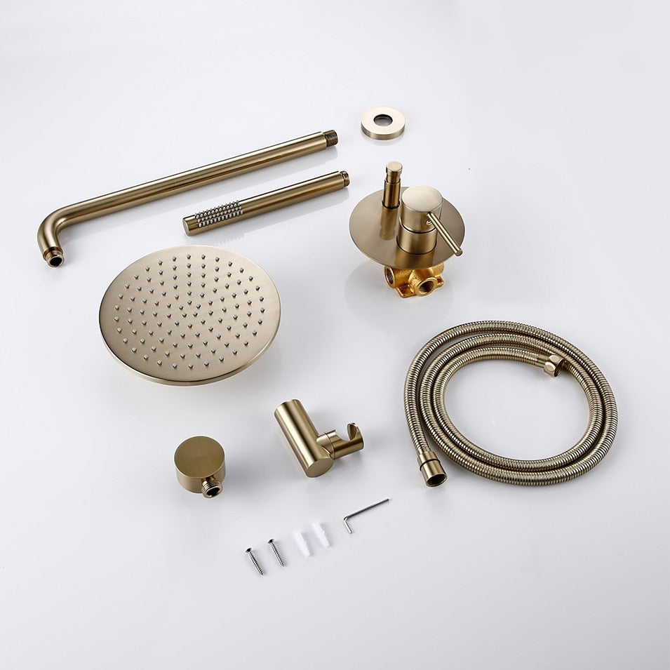 Colonne de douche encastrée or brossé