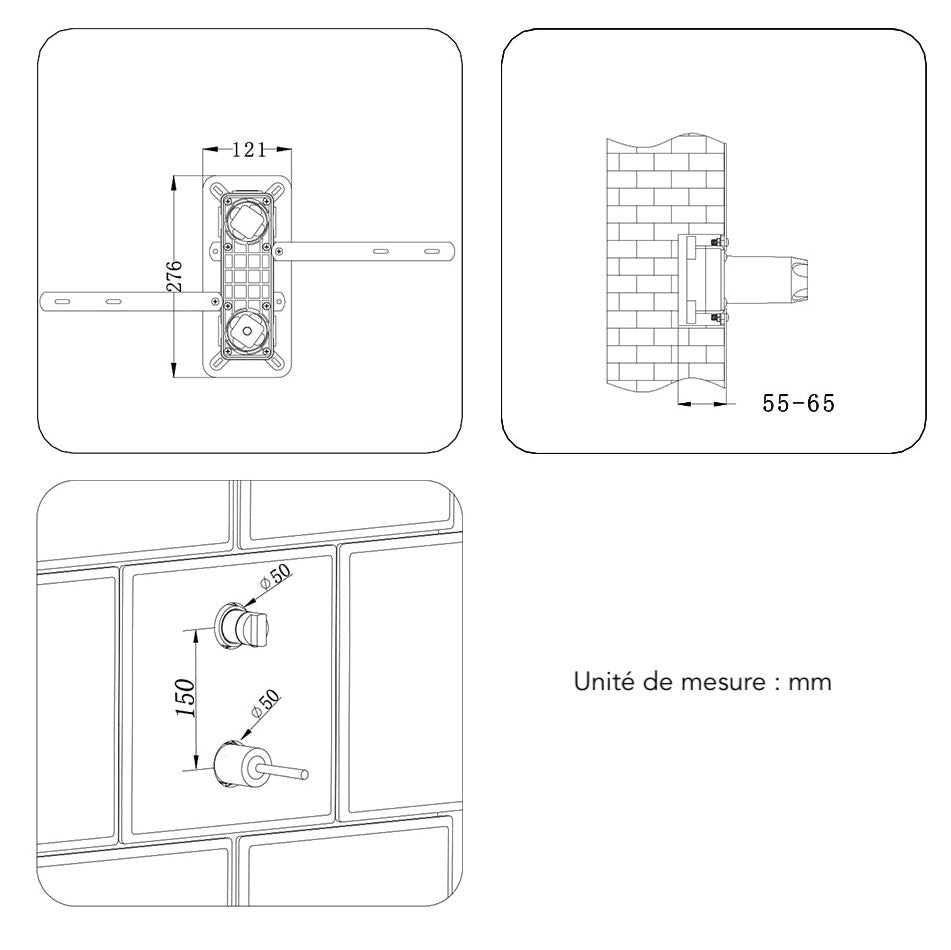 Colonne de douche encastrée or brossé