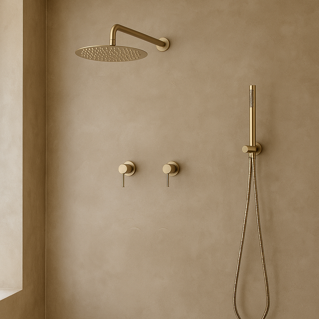 Colonne de douche encastrée or brossé