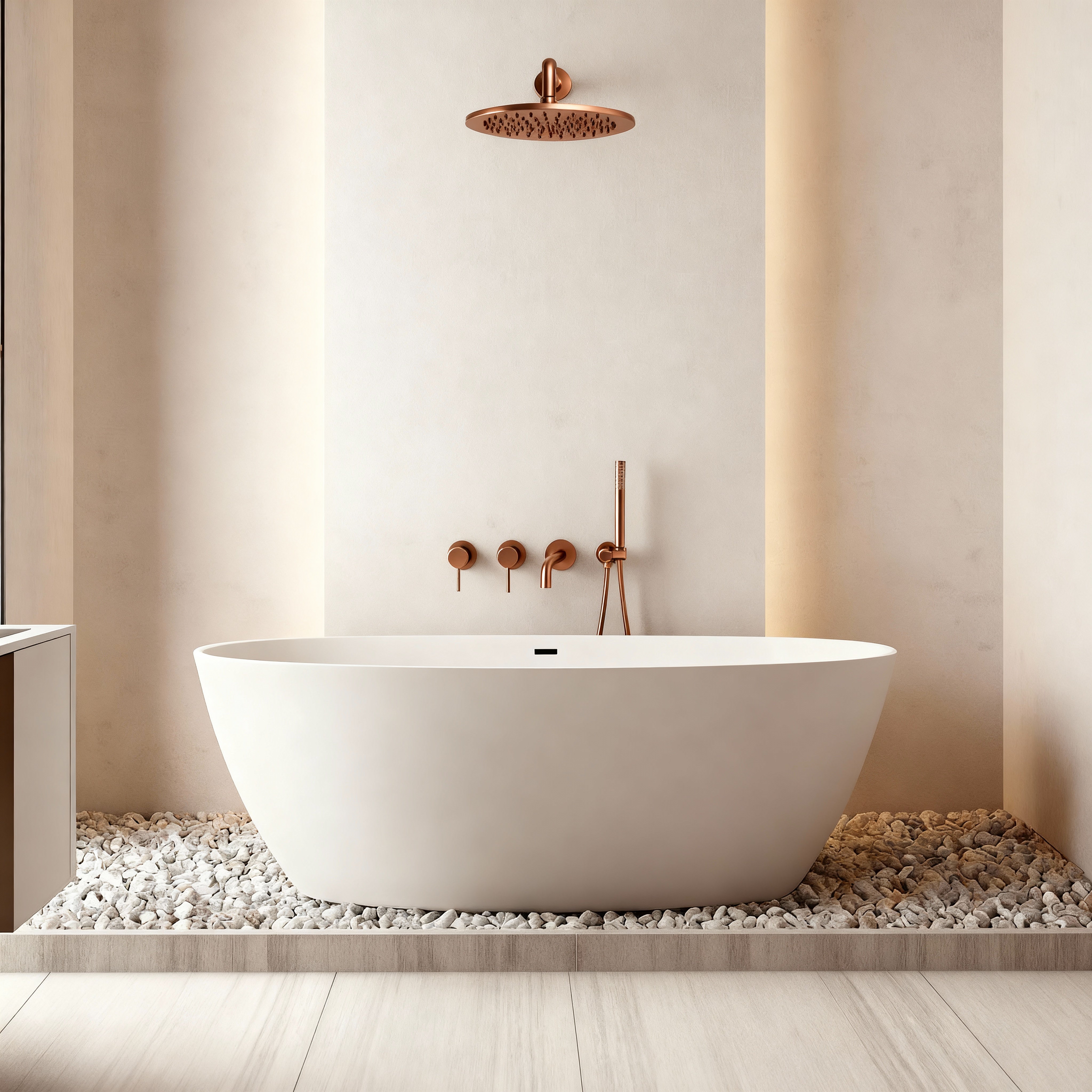 Kit de bain et douche or rose brossé