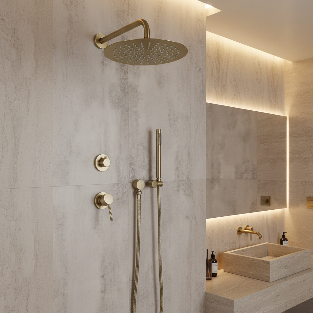 Colonne de douche encastrée or brossé