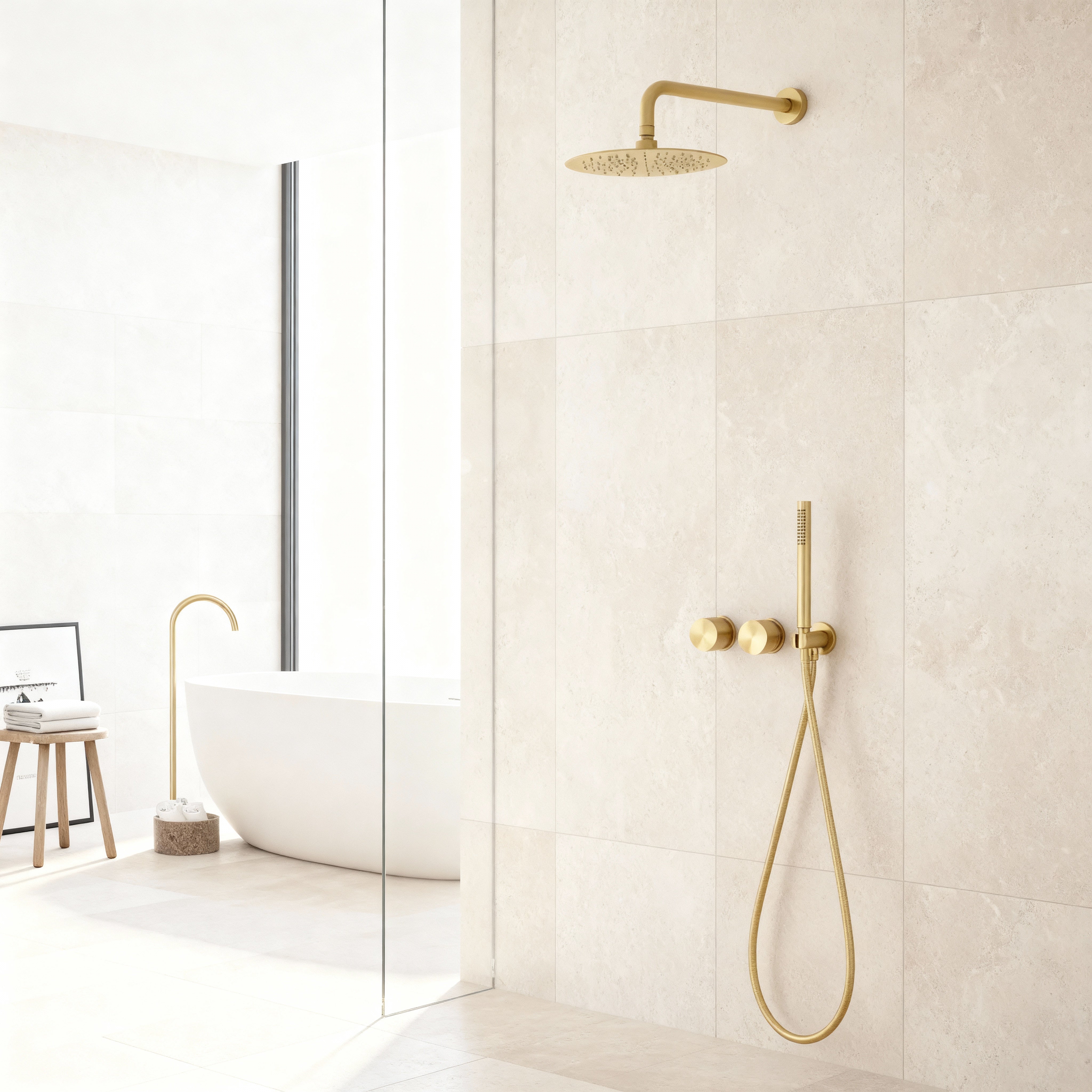 Colonne de douche encastrée or brossé