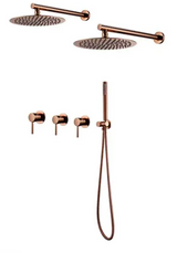 Double colonne de douche encastrée or rose brossé