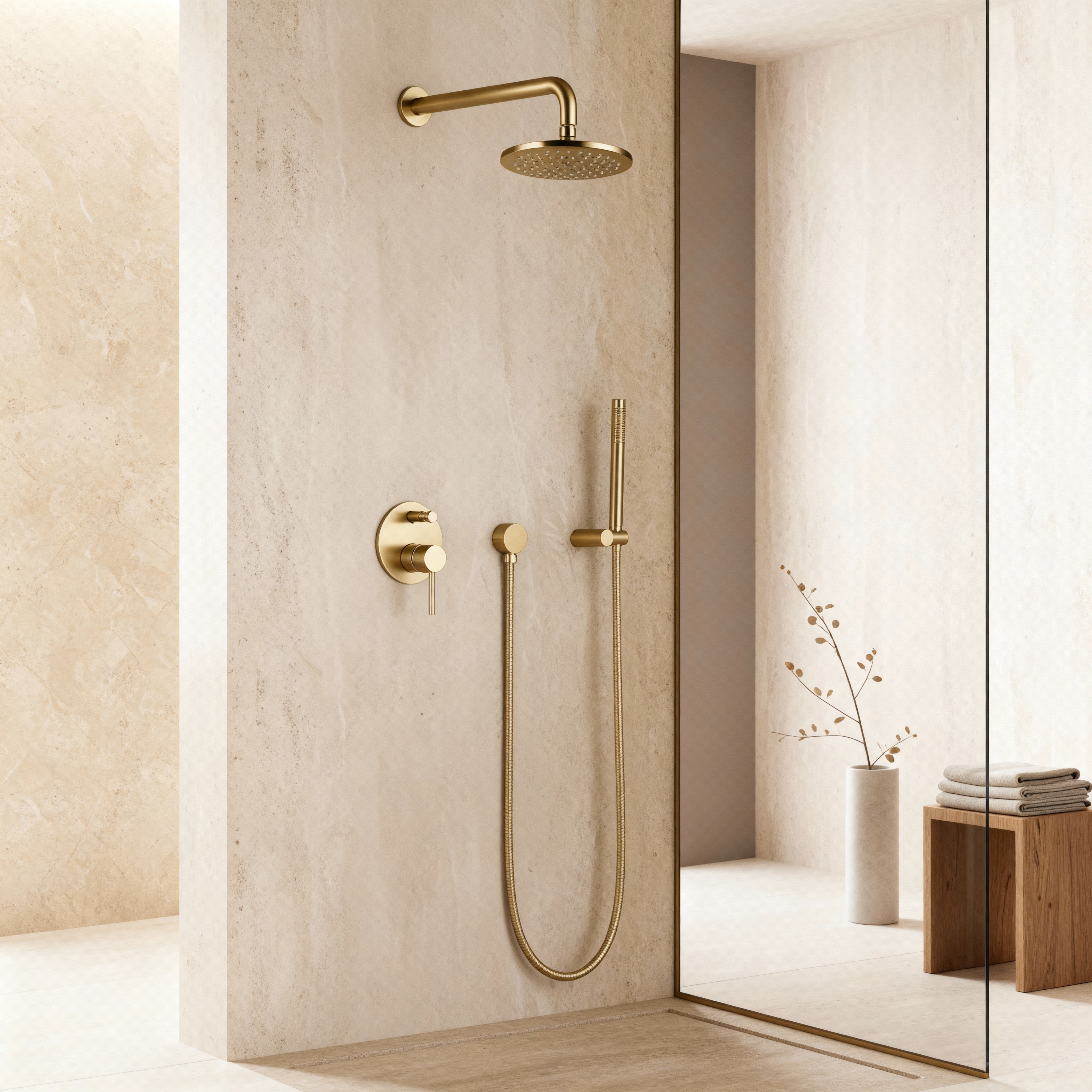 Colonne de douche encastrée or brossé