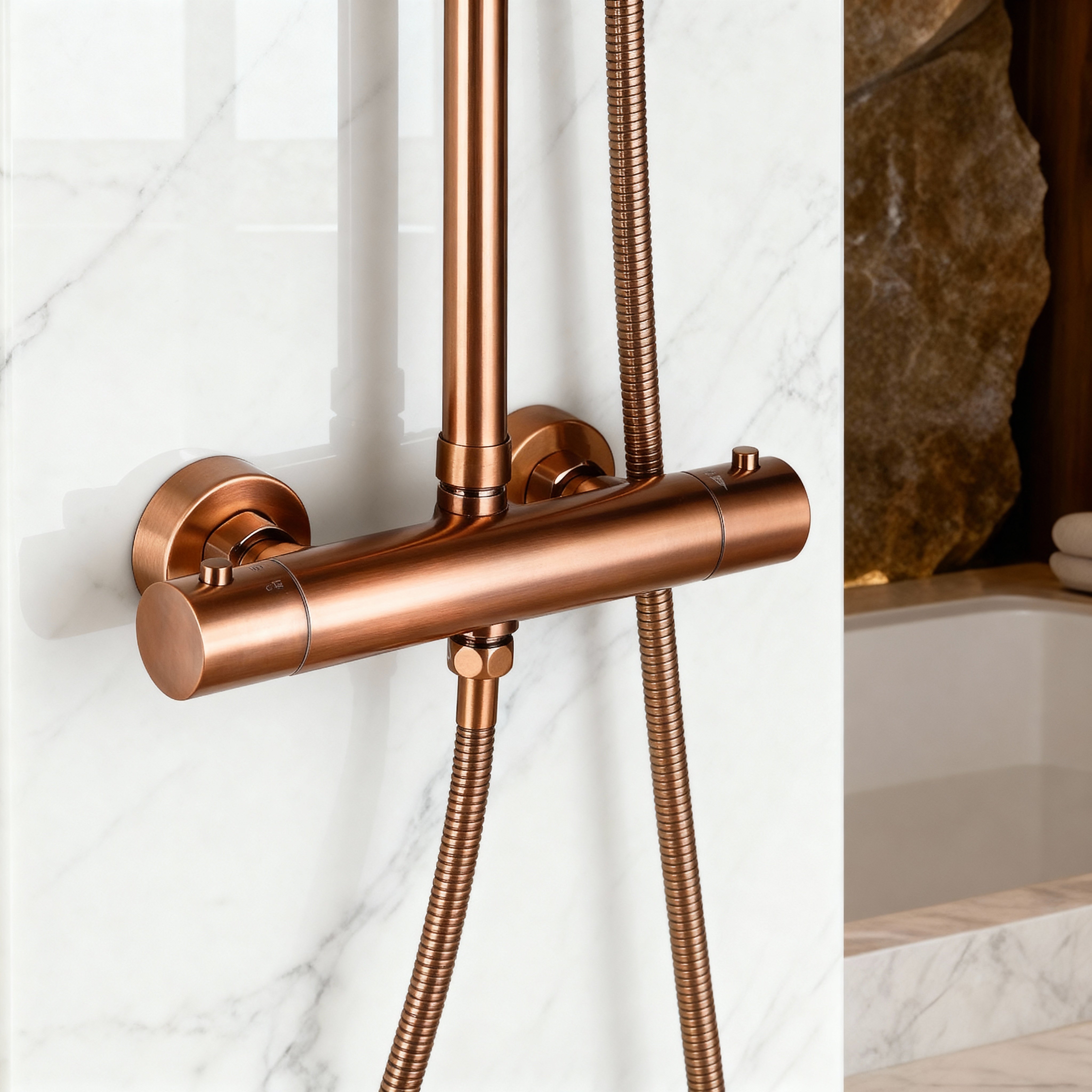 Colonne de douche thermostatique or rose brossé