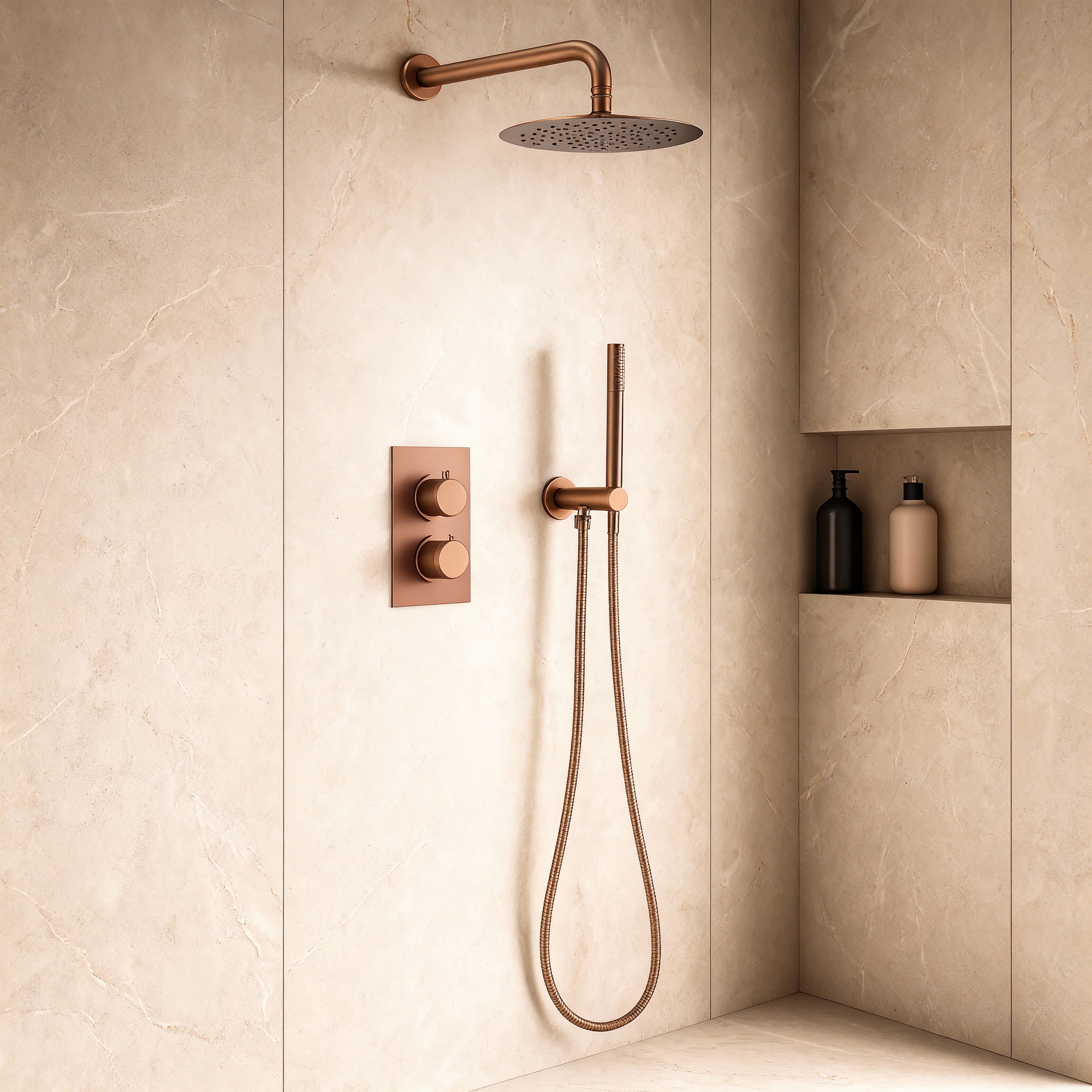 Colonne de douche encastrée or rose brossé