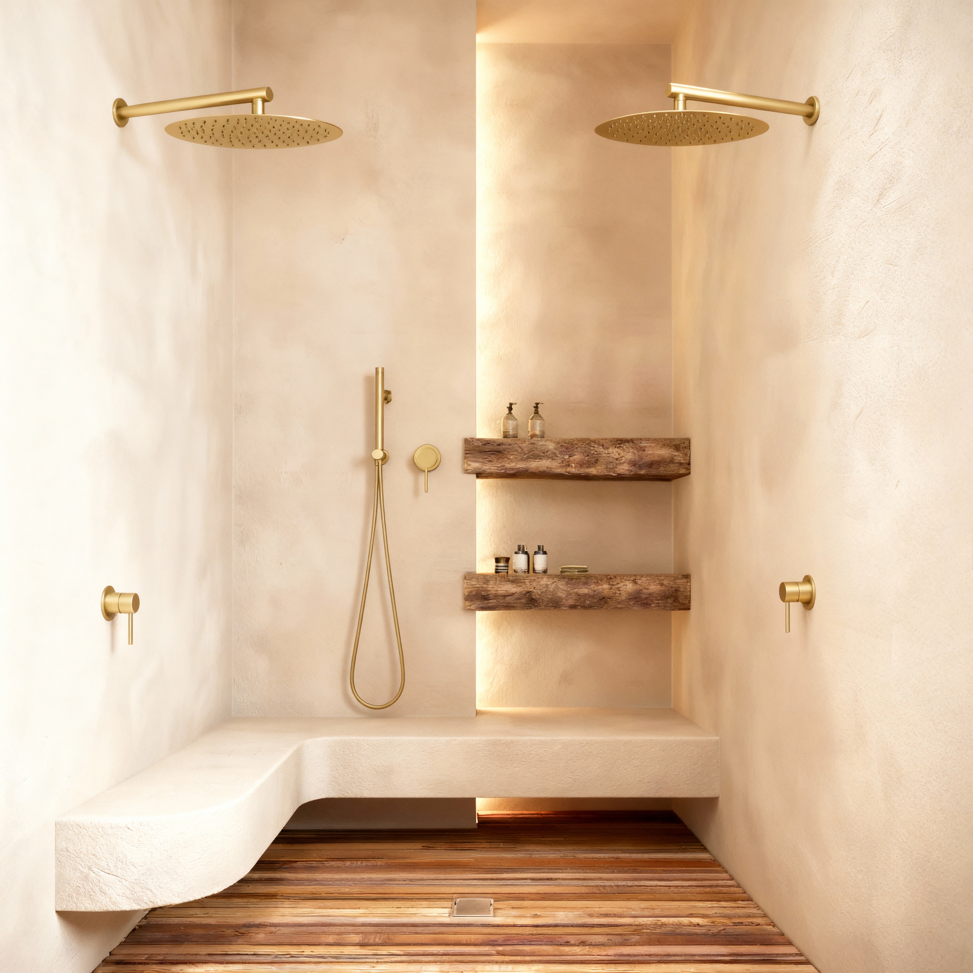 Double colonne de douche encastrée or brossé