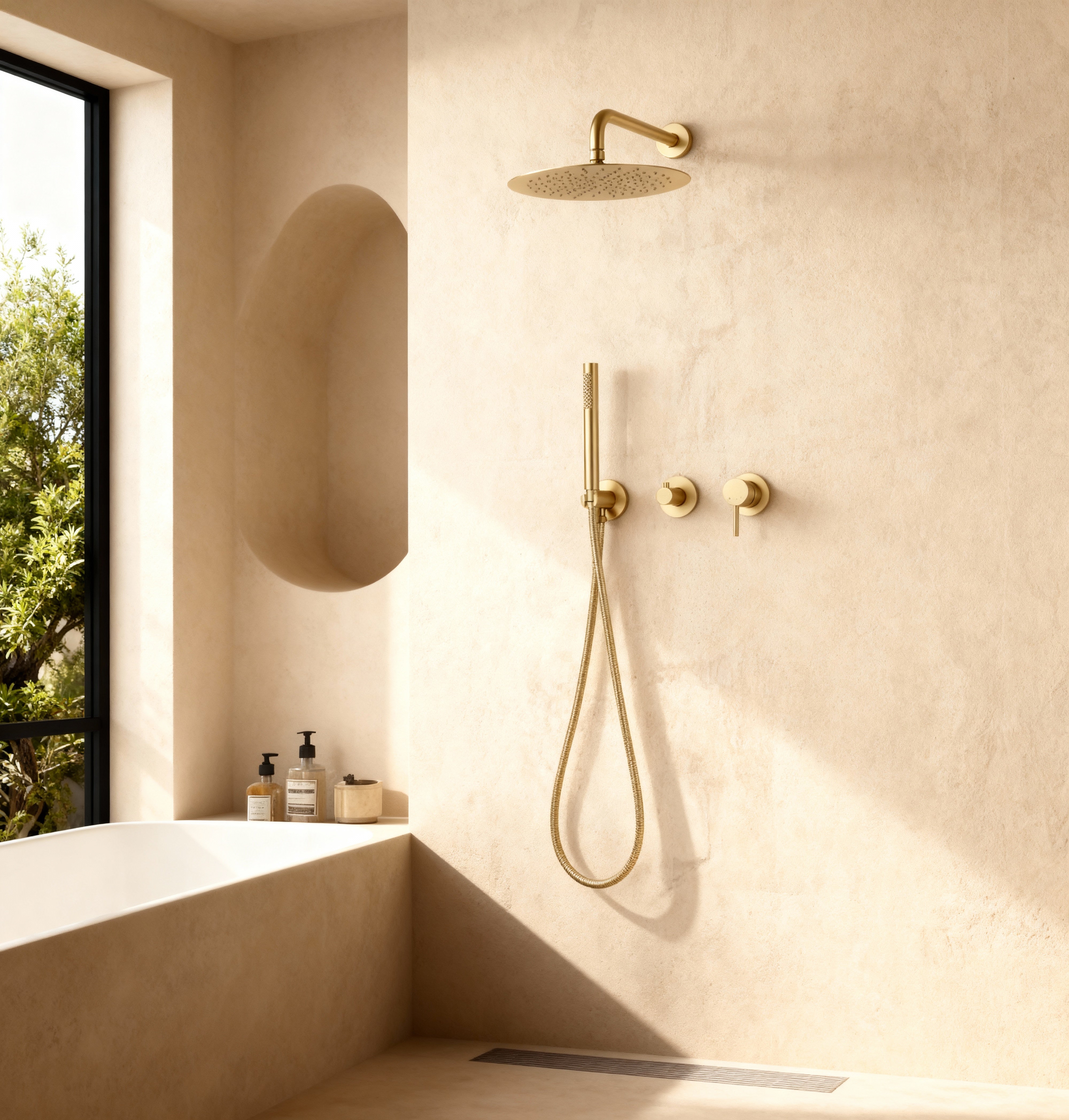 Colonne de douche encastrée or brossé