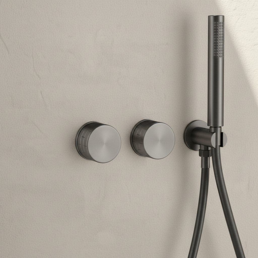 Colonne de douche encastrée gris brossé