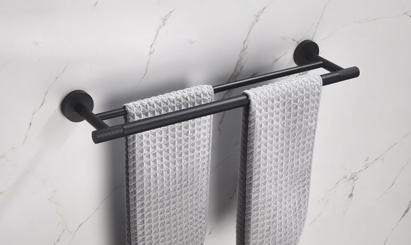 Double porte serviettes noir mate strié