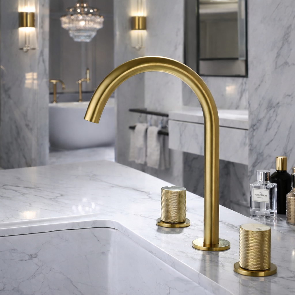 Robinet de salle de bain or brossé